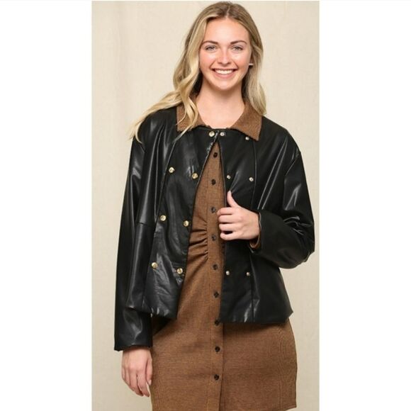 GIGIO Leather Double Button Jacket Size S 2-4 NWT - Picture 3 of 6